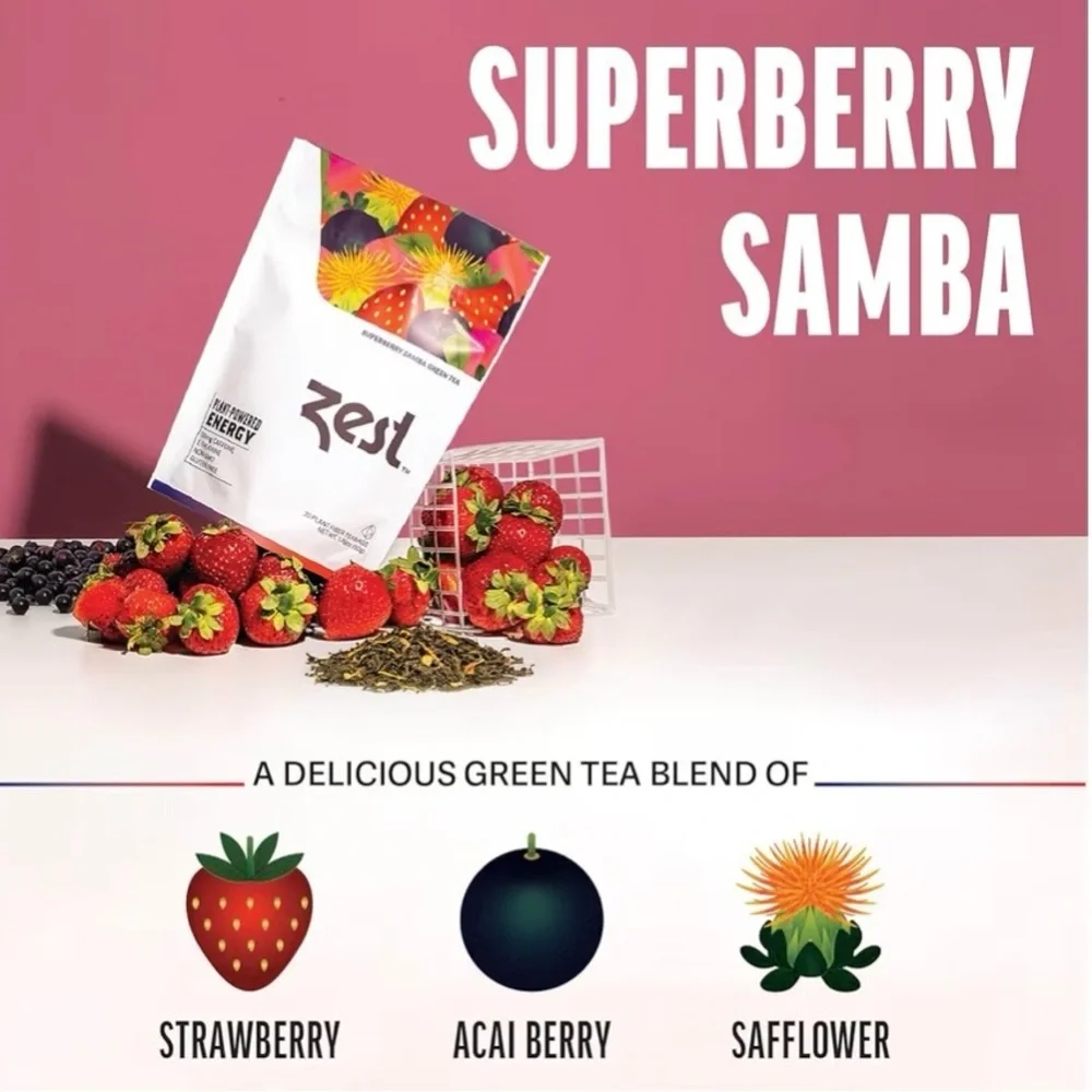 Zest Energy Superberry Samba Green Tea 20‎ Bags 135mg Caffeine Keto Friendly